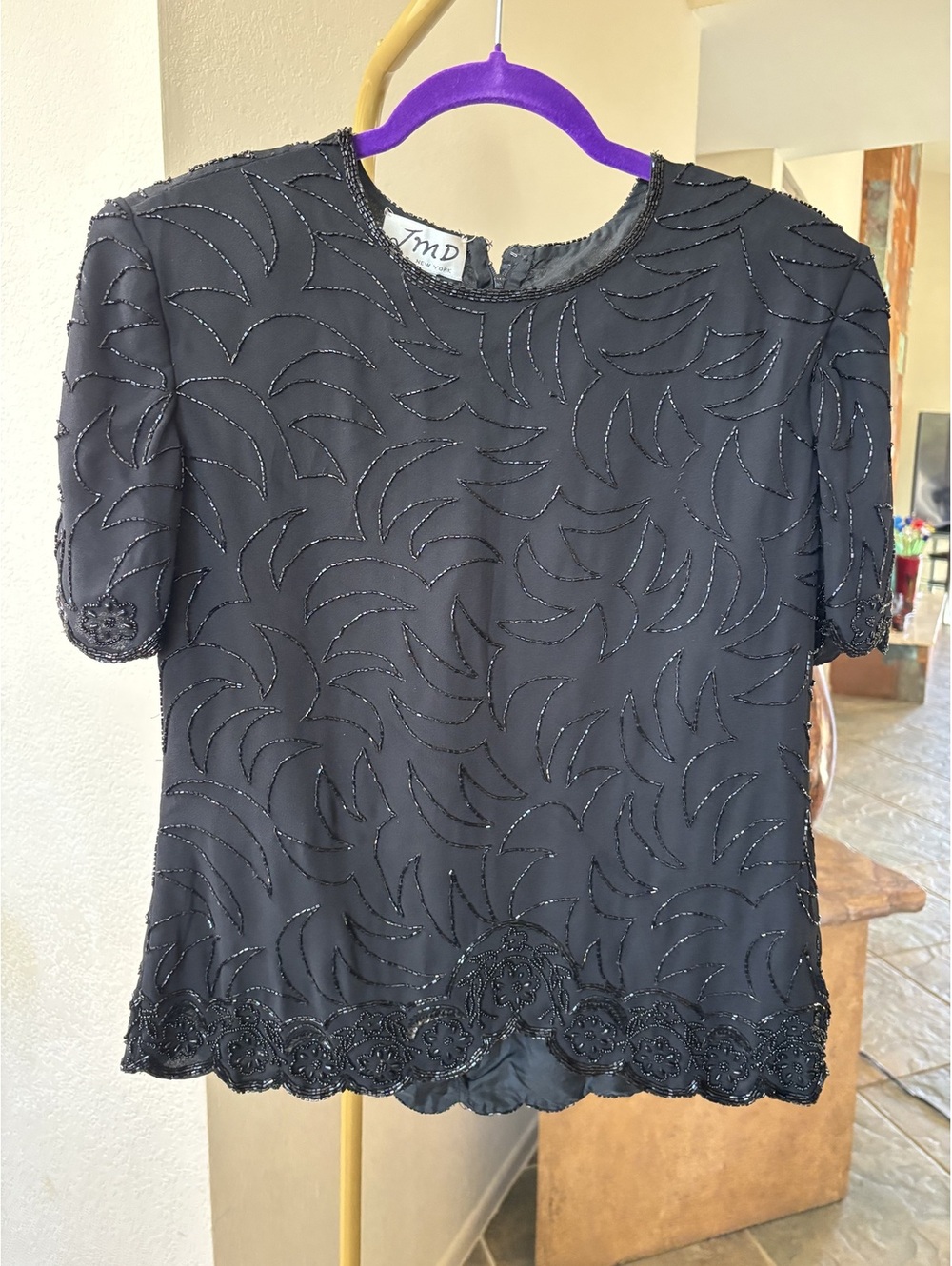 Vintage 1990s JMD New York black beaded blouse Size M